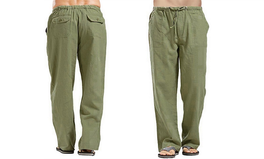 Image 5: Men's Linen Elastic Waist Drawstring Baggy Pants with Pockets
