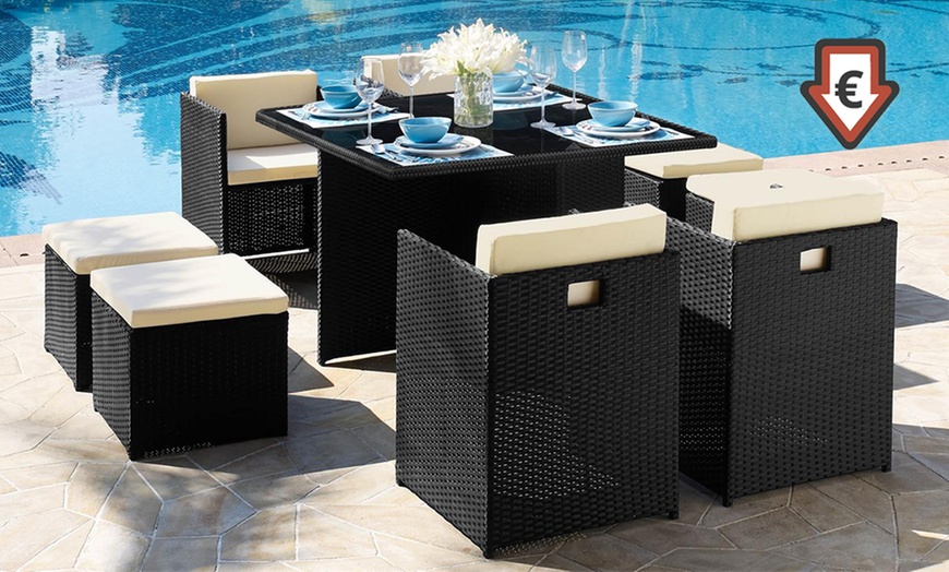 Image 1: 9-Piece PU Rattan Dining Set