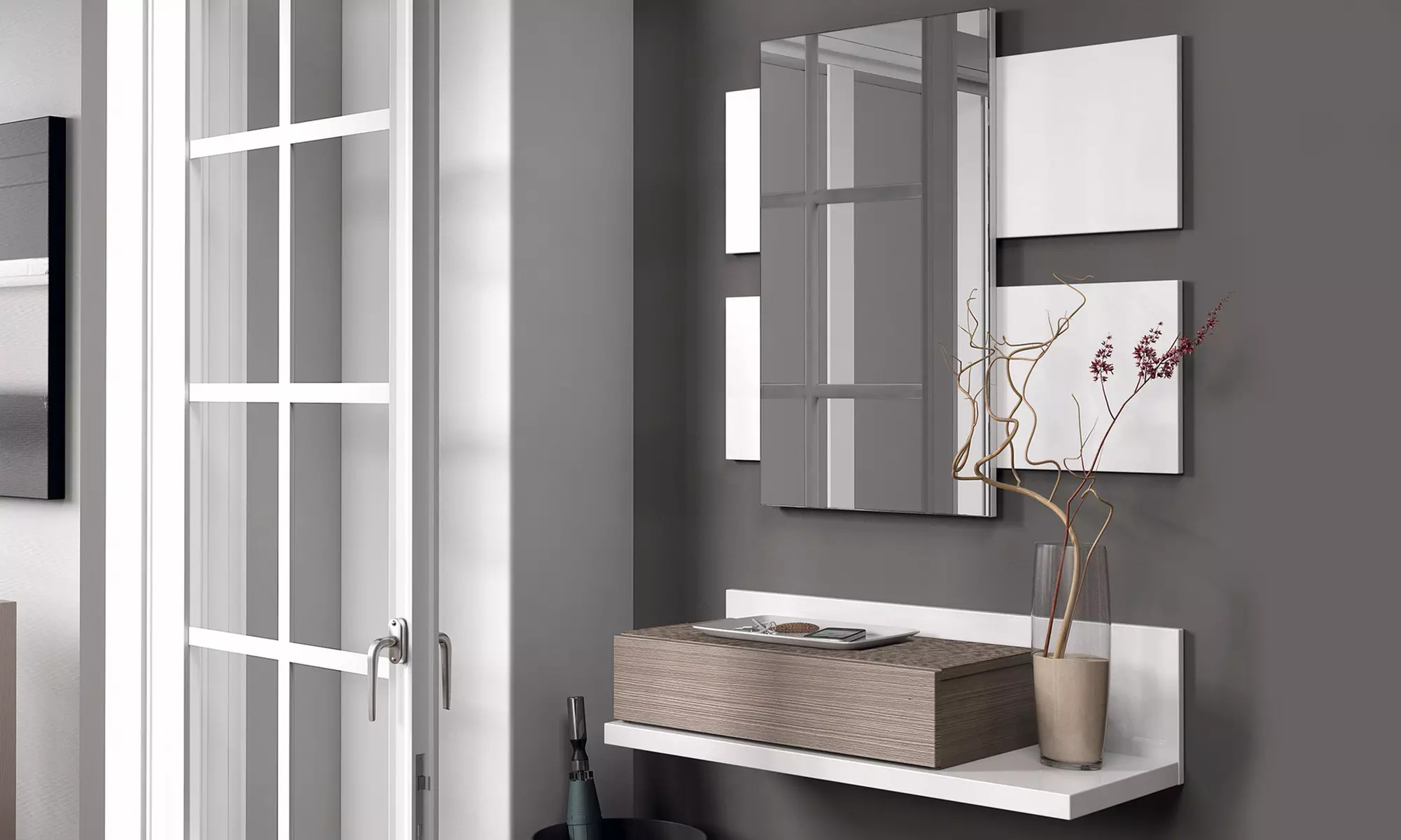 Meuble d'entrée avec 1 tiroir et miroir - Primary Image