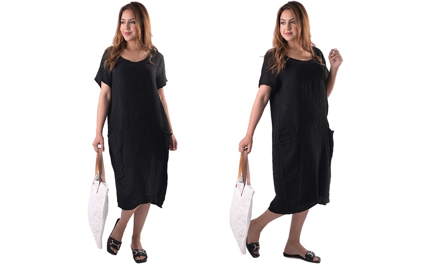 Image 3: Women's Plain Cotton Midi Dress with Pockets