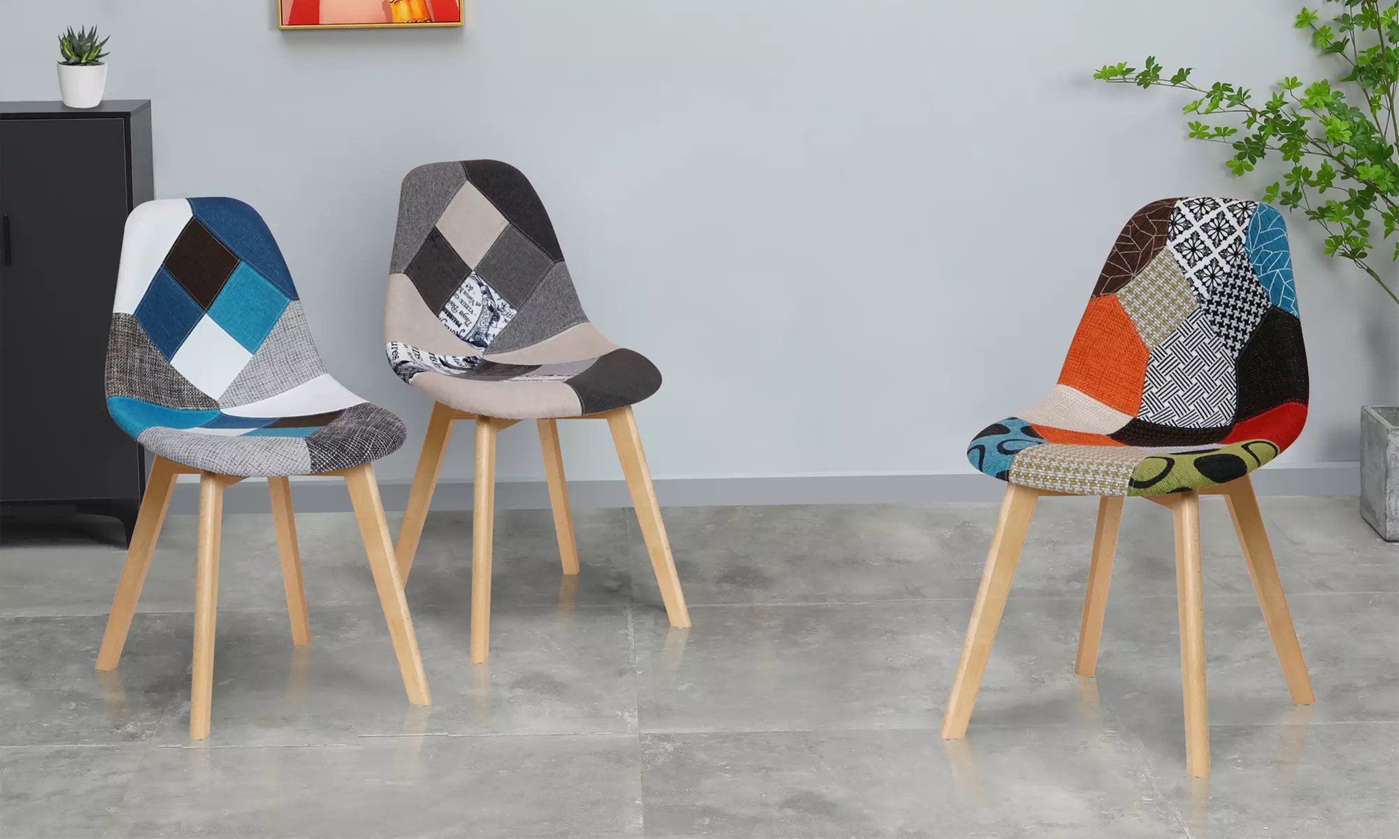 Chaise "Anastasia" moderne à motif patchwork, ergonomique et souple, livraison gratuite, marque Sampur - Primary Image