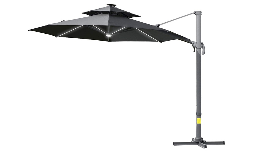 Image 3: Outsunny Solar-Powered LED Cantilever Parasol