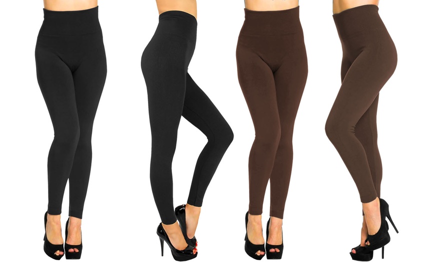 Image 5: Two-Pack High Waist Seamless Fleece Lined Leggings
