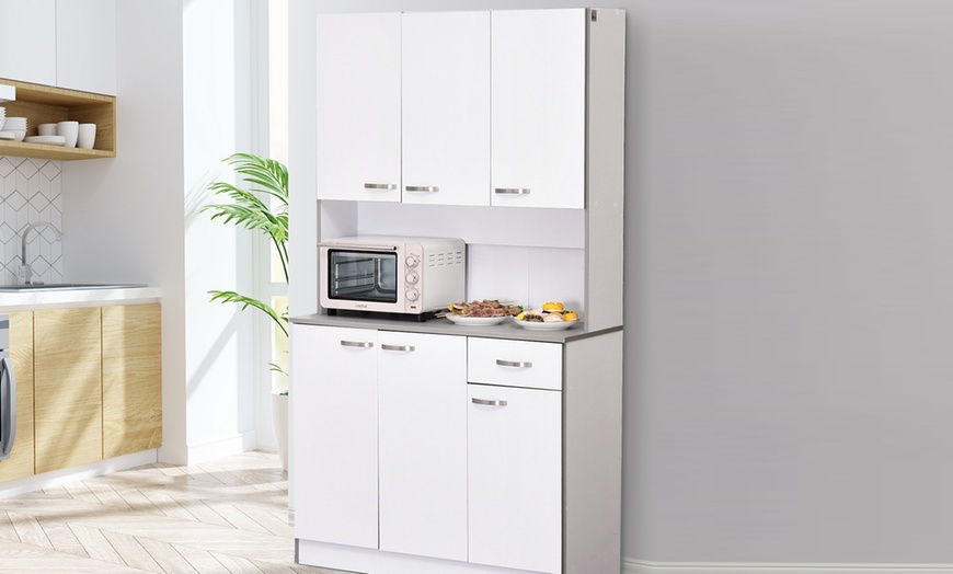 Image 2: HomCom Kitchen Cupboard Multi Storage Cabinet