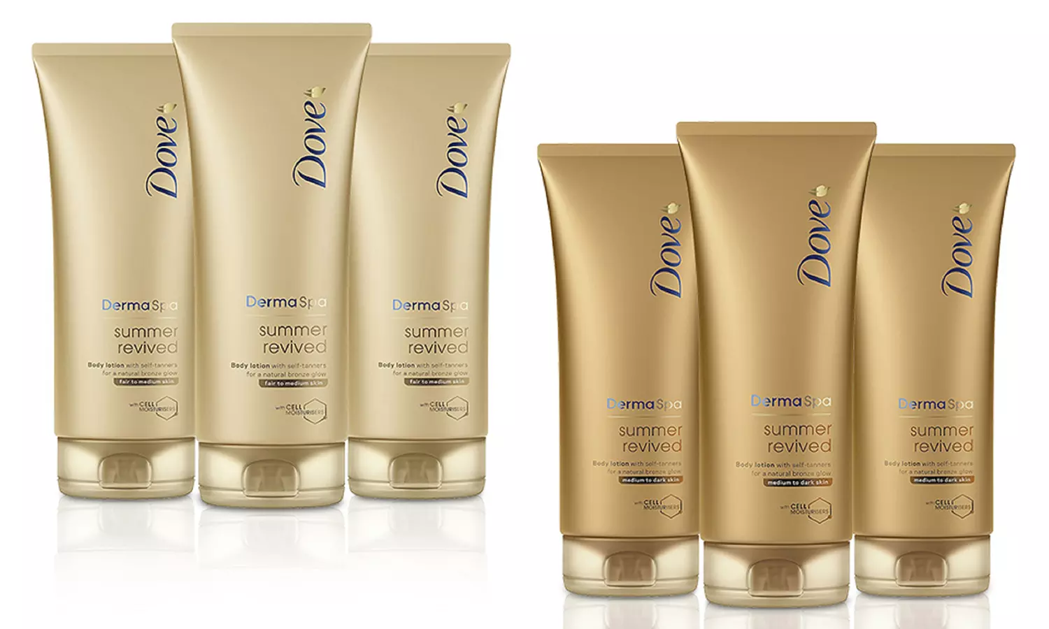 3 ou 6 lots de lait pour le corps auto-bronzant Dove Summer Revived 200ml - Primary Image