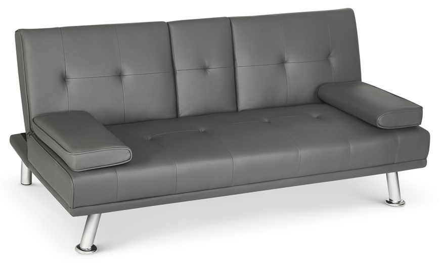 Image 26: Three Seater Sofa Bed with Cup Holders