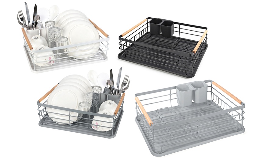 Image 1: Three-Piece Dish Drainer with Drip Tray and Cutlery Holder