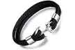 1x oder 2x Herren-Leder-Armband in Schwarz mit Edelstahl-Anker in Silber oder Gold - Second Medium
