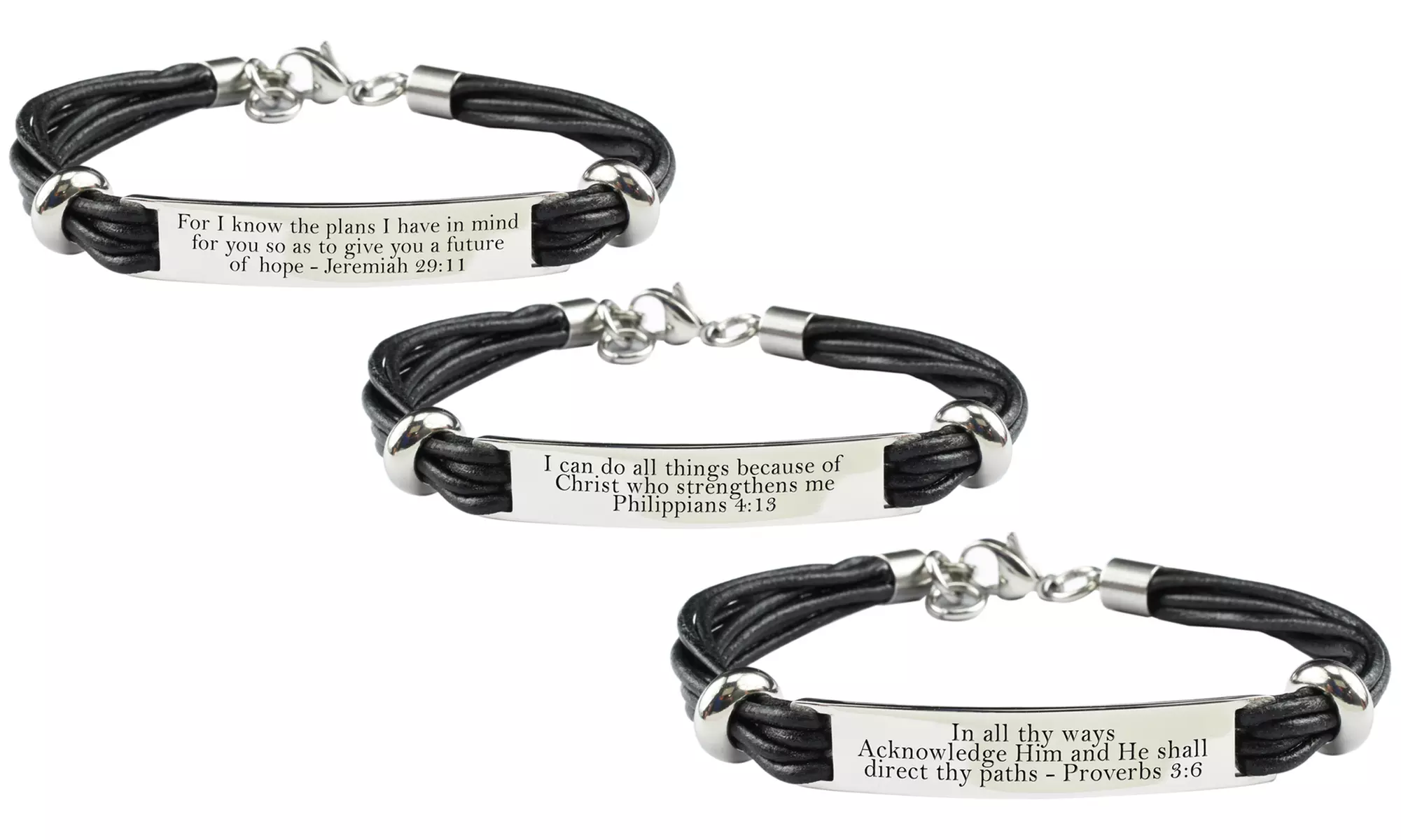 Genuine Leather and Stainless Steel Holy Scripture Bracelets with Free Leather Heart Charm Bracelet by Pink Box - Primary Image