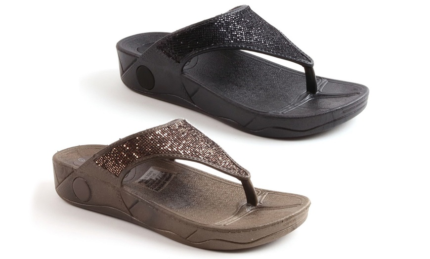 Image 1: Diamante Wedge Toning Flip-Flops