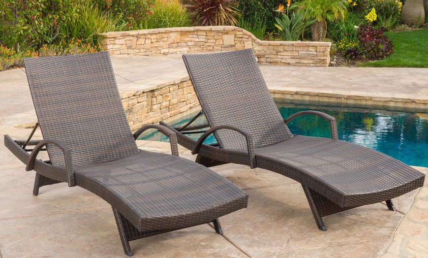 Olivia Outdoor Wicker Armed Chaise Lounge Chair (Set of 2) | Groupon