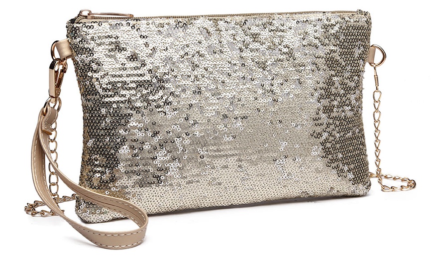 Image 10: Miss Lulu Women's Bling Sequin Clutch Evening Bag