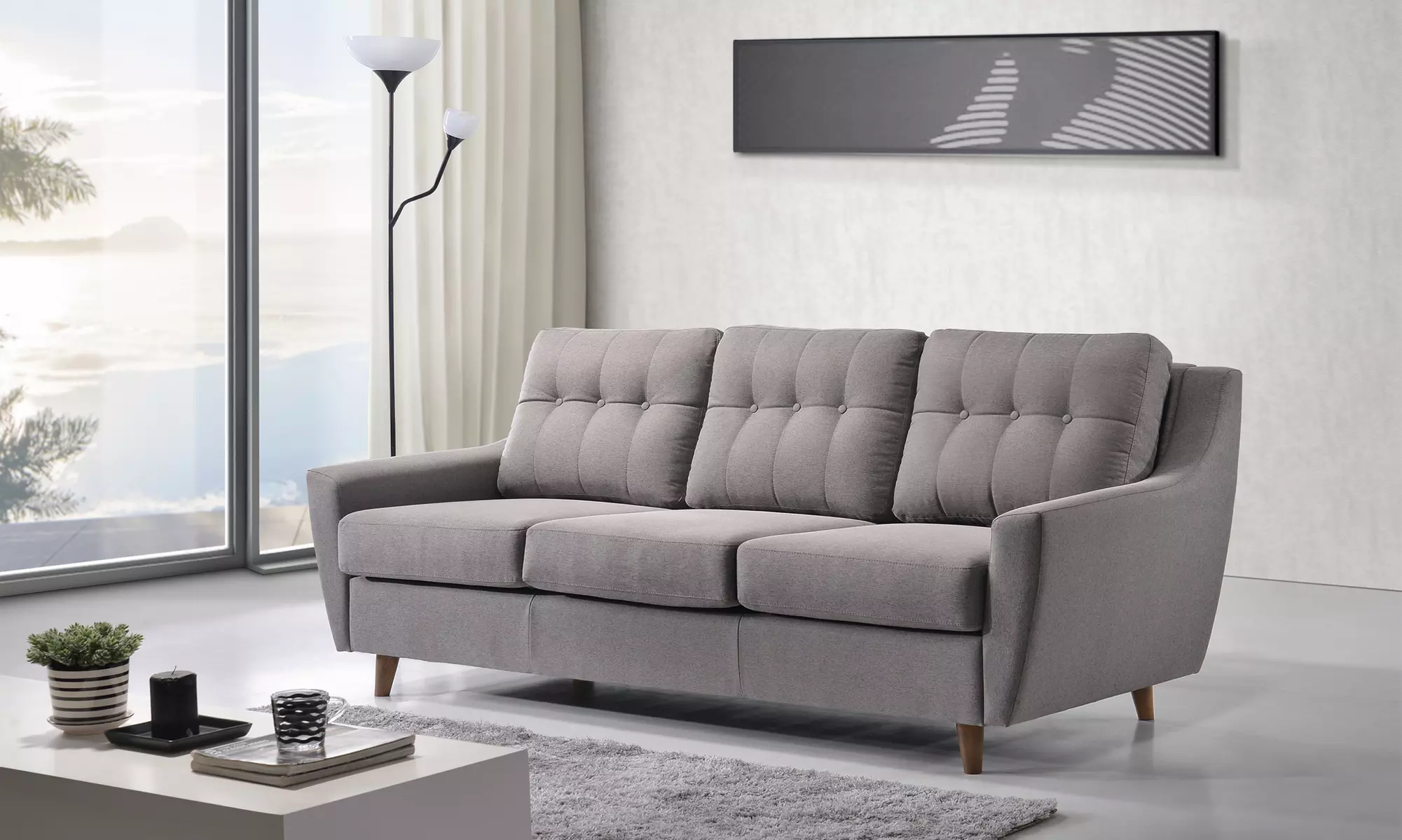 McKenzie Tufted Fabric 3-Seater Sofa - Primary Image