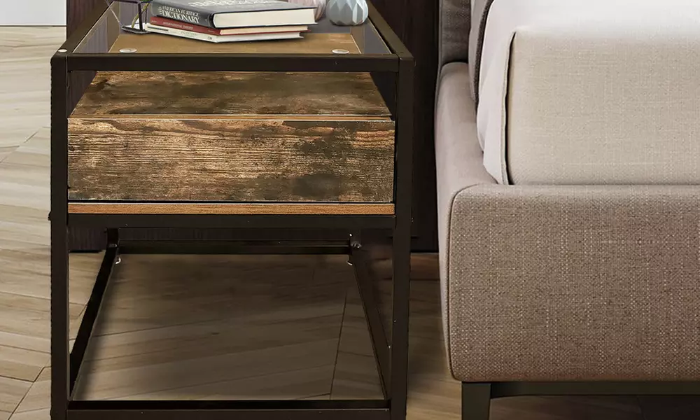 Table basse carrée de 43 x 43 cm avec tiroir et plateau en verre de la marque Selsey, livraison offerte - Primary Image