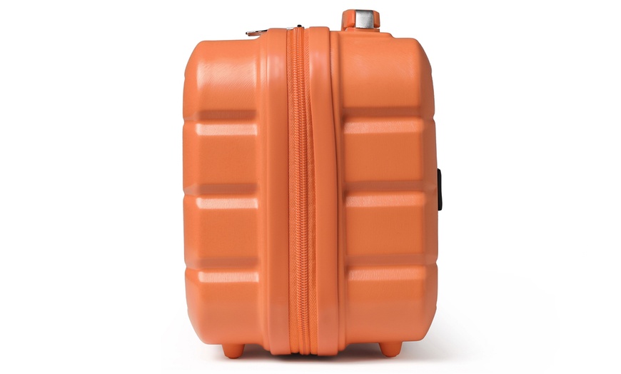 Image 3: Orange ABS Waffle Textured Suitcases and Hard Shell Vanity Case