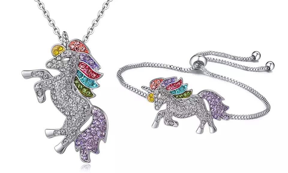 1x oder 2x Halskette oder Armband mit Einhorn-Anhänger für Kinder