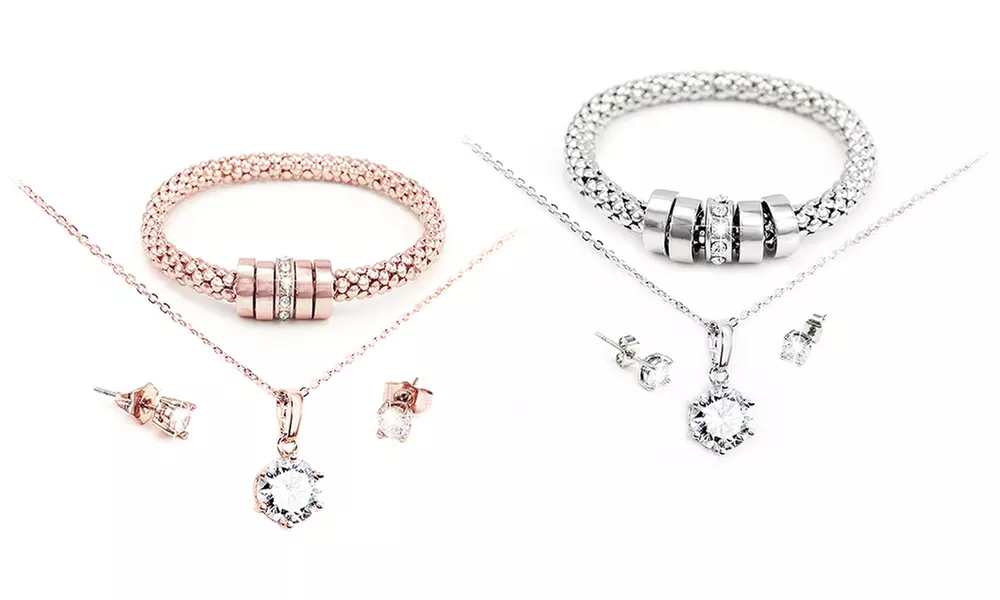 1x oder 2x Schmuck-Set mit Swarovski®-Kristallen in Roségold oder Silber - Primary Image