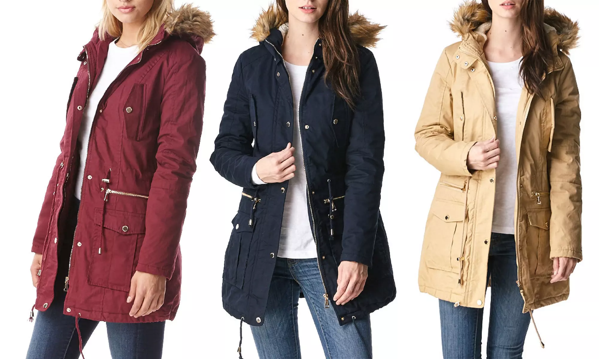 Women's Sherpa-Lined Cotton Parka Jacket with Hood - Primary Image