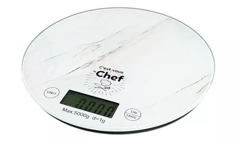 1 o 2 básculas de cocina digital redonda de 5 kg con efecto mármol y pantalla LCD - Primary Image