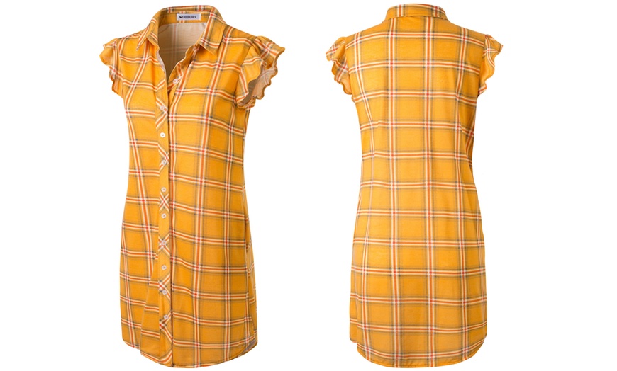 Image 6: Doublju Women's Ruffle Detail Plaid Shirt Dress. Plus Sizes Available.