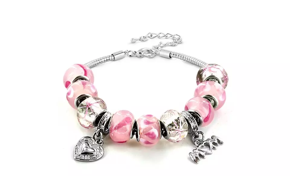 Mom Charm Bracelet with Murano-Style Glass Beads. Multiple Colors Available. Free Returns. - Second Medium