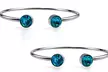 White Gold Plated Silver Round Blue Zircon Stackable Bangle Bracelet In 24k Gold - Second Medium