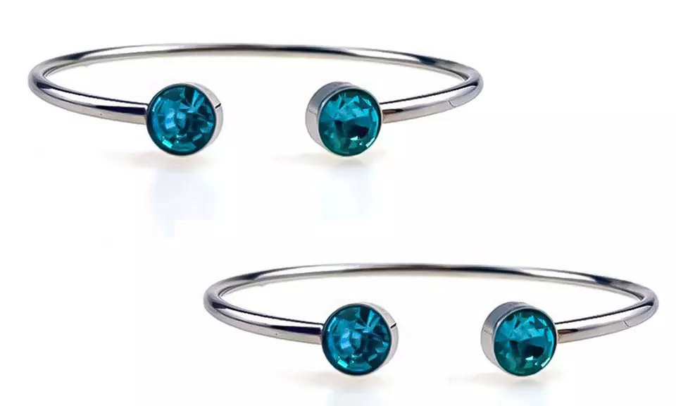 White Gold Plated Silver Round Blue Zircon Stackable Bangle Bracelet In 24k Gold