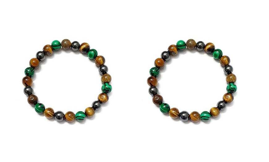 Image 3: 1, 2 ou 4 bracelets en pierres malachite, d'œil du tigre et d'hématite