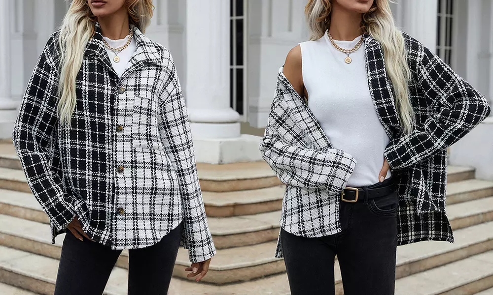Surchemise bicolore à carreaux avec épaules tombantes pour femme - Primary Image
