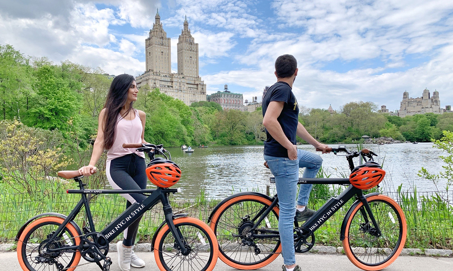 Cyclists on a tree-lined path in Central Park