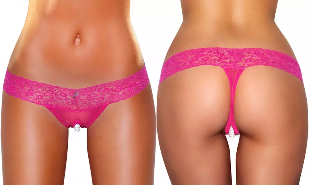 Hustler Crotchless Pearl Bead Stimulating Panties - Second Medium