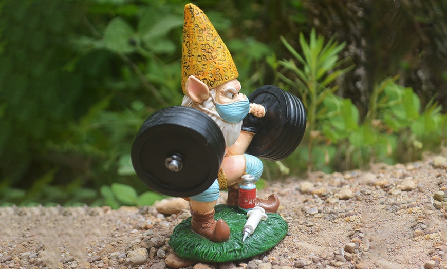 Image 2: Decorative Resin Weightlifting Garden Gnome