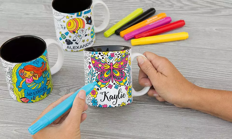 One, Two, Three, Five, or 10 Personalized Coloring Mugs from Qualtry (Up to 52% Off) - Primary Image
