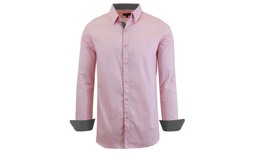 Image 8: Men's Long Sleeve Solid and Printed Slim-Fit Dress Shirt (S-5XL)
