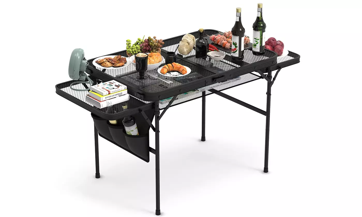 LakeForest Foldable Camping Table Aluminum Picnic Table Collapsible Grill Stand