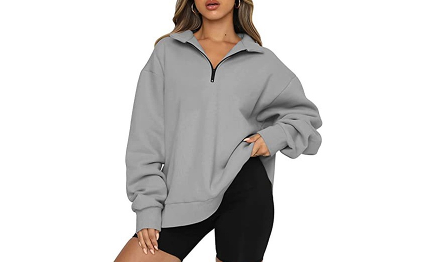 Image 11: Womens Half Zip Casual Pullover Sweatshirt