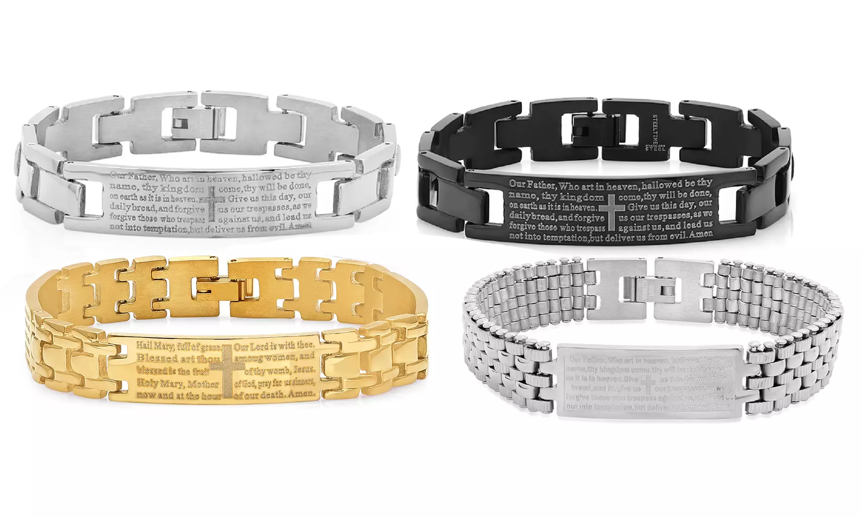 Men's English or Spanish Prayer Bracelets in Stainless Steel - Primary Image