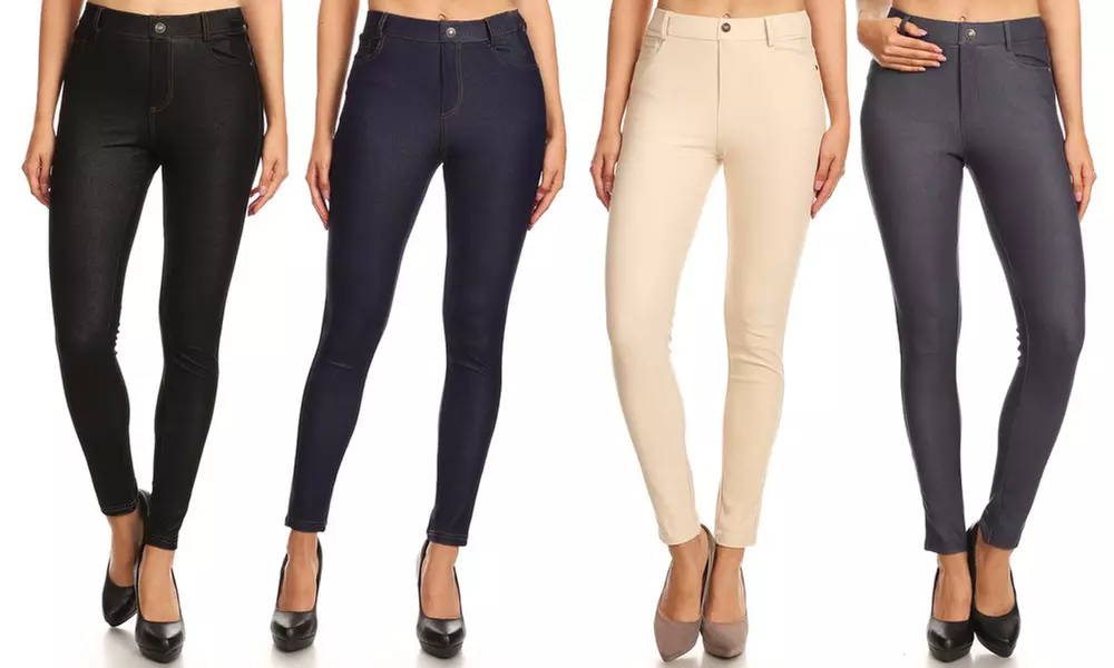 Women's High Waist Soft Slimming Jeggings With 5-Pockets  - Primary Image