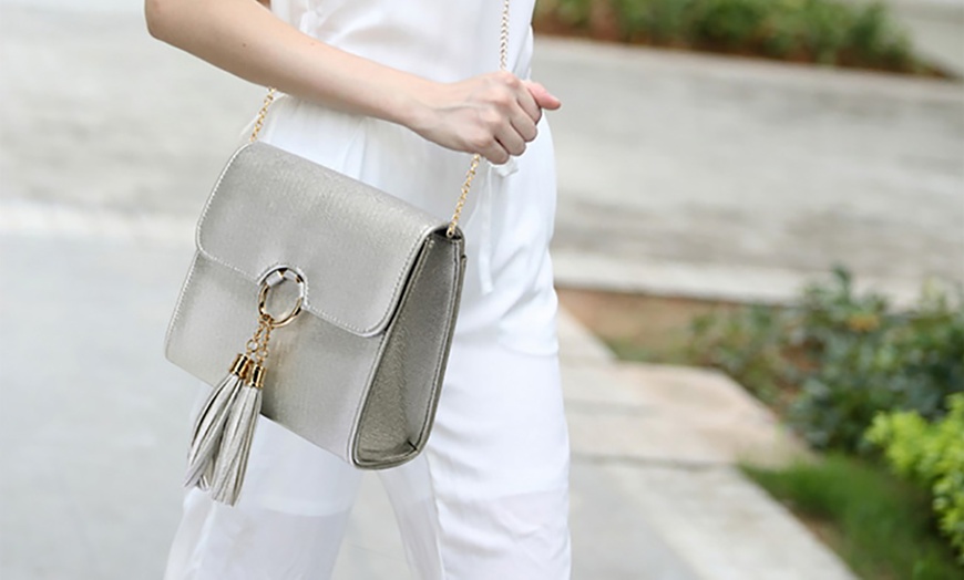 Image 1: Flap Clutch Purse with Tassel 