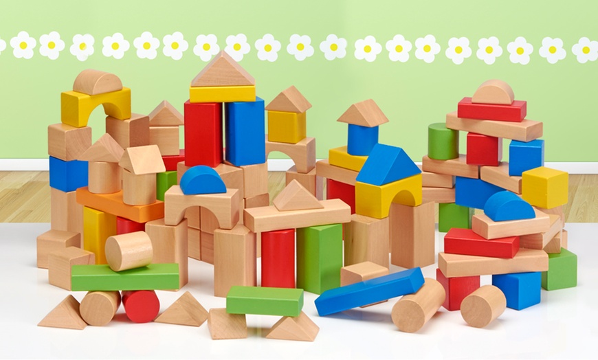 Image 1: Wooden 100-Piece Block Playsets