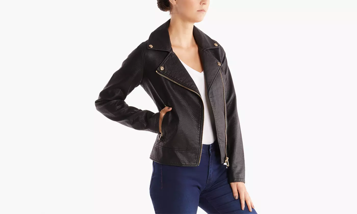 Steve Madden Women's Faux Leather Moto Jacket. (Size 2X) - Second Medium
