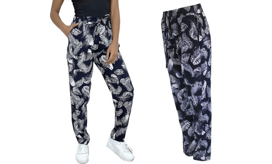 Image 10: Women's Printed Straight Fit Cotton Trousers with Elasticated Waist 