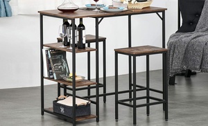 Homcom Breakfast Bar Table Set with Adjustable Feet and Two Stools