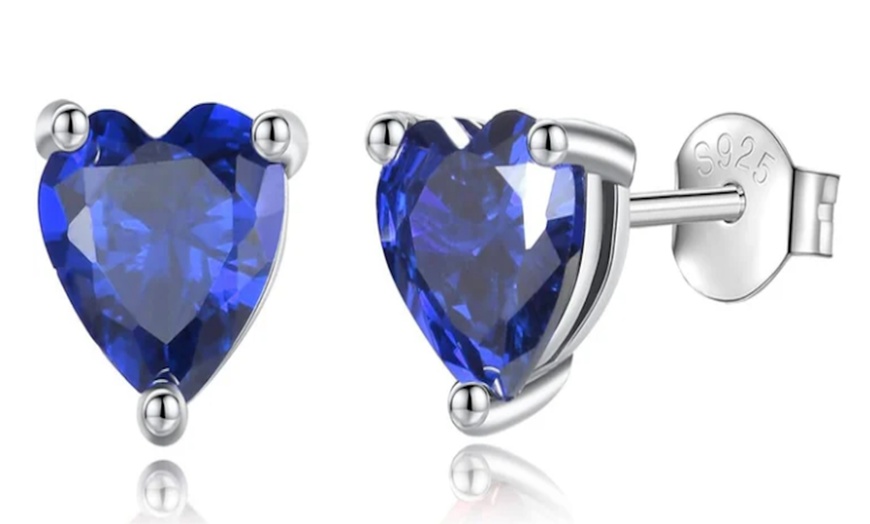 Image 7: The Cutest Earring: Solid Sterling Silver- Gemstone Heart Studs