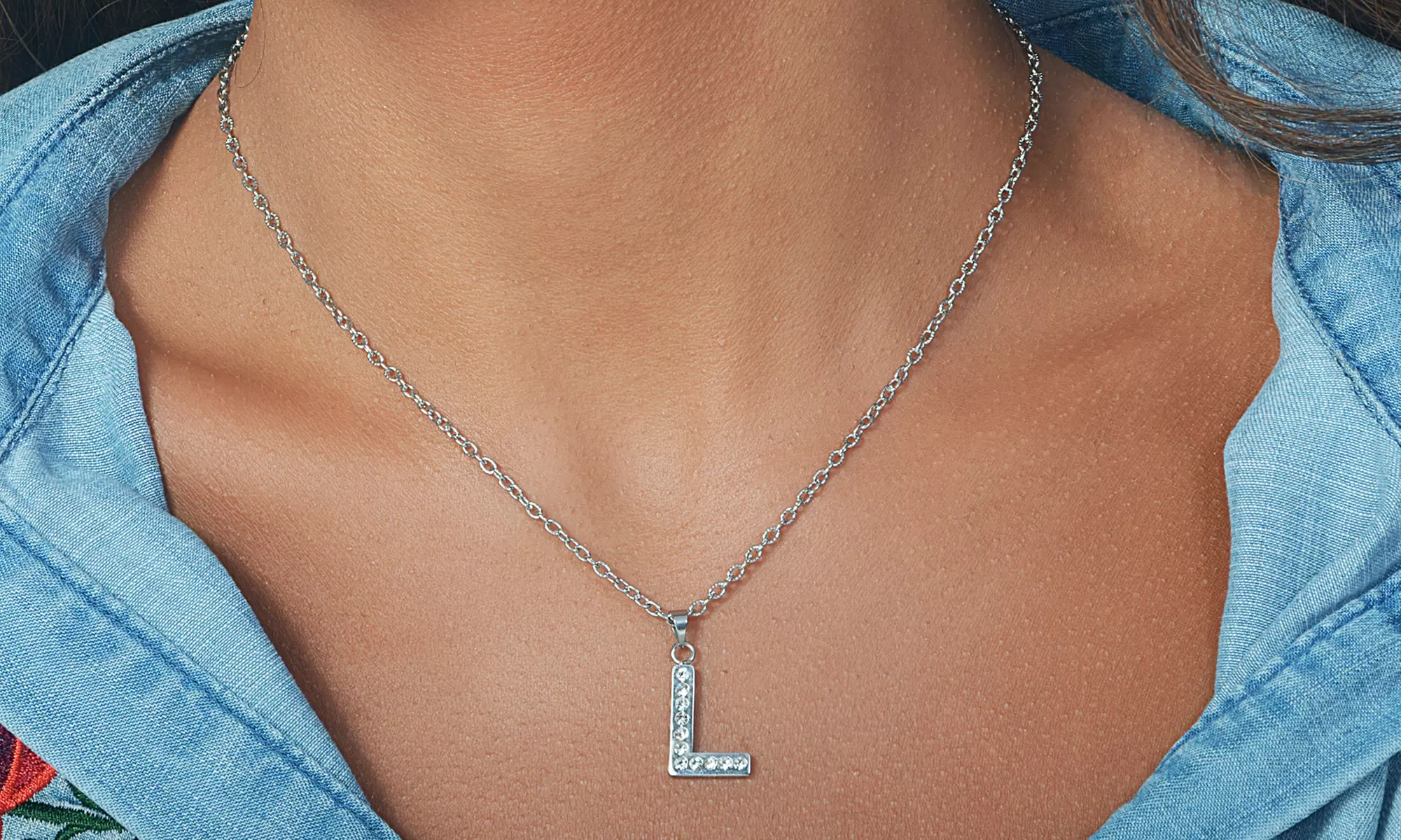 Block Initial Pendants Made with Swarovski Elements by Elements of Love - Primary Image