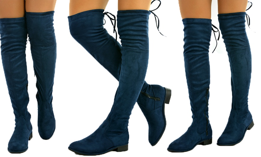 Image 1: Knee-High Navy Boots