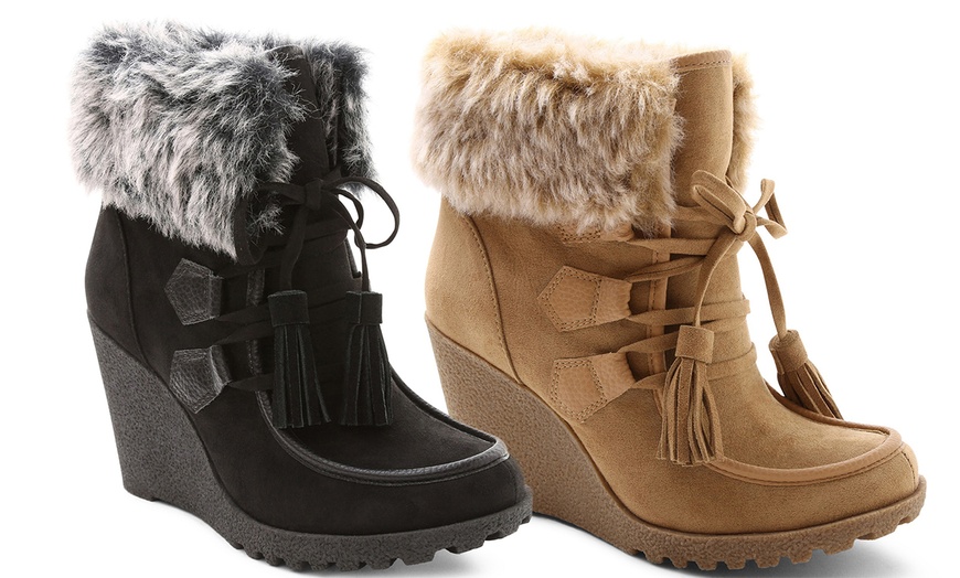 wedge fur booties