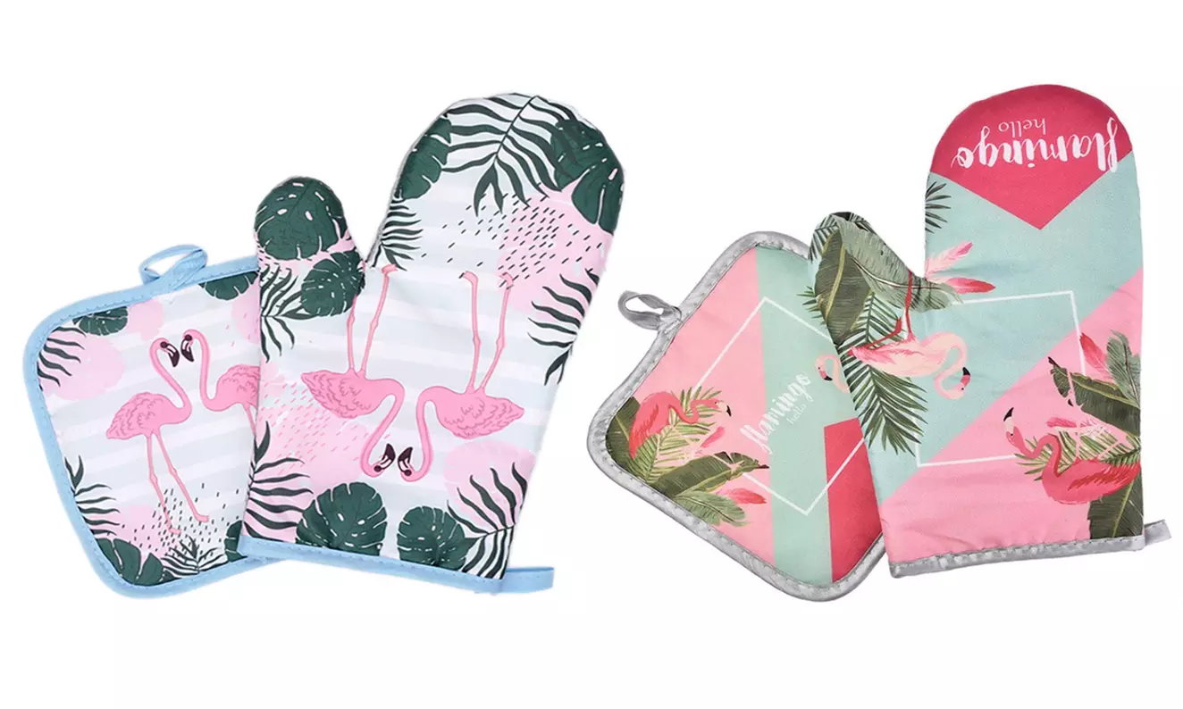 1 ou 2 gants et maniques de cuisine avec motif de flamant rose, coloris au choix - Primary Image