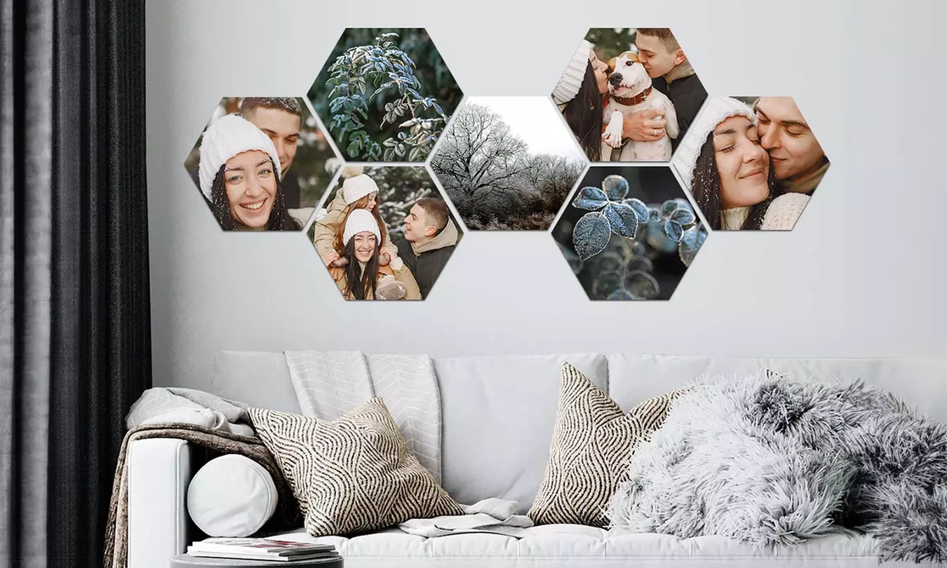 Personalisierbare Hexagon-Fotos als Set in verschiedenen Größen