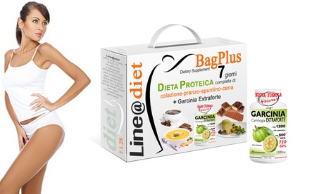 Fino a 3 settimane di dieta iperproteica BagPlus e Garcinia Extraforte da 30 compresse per perdere peso